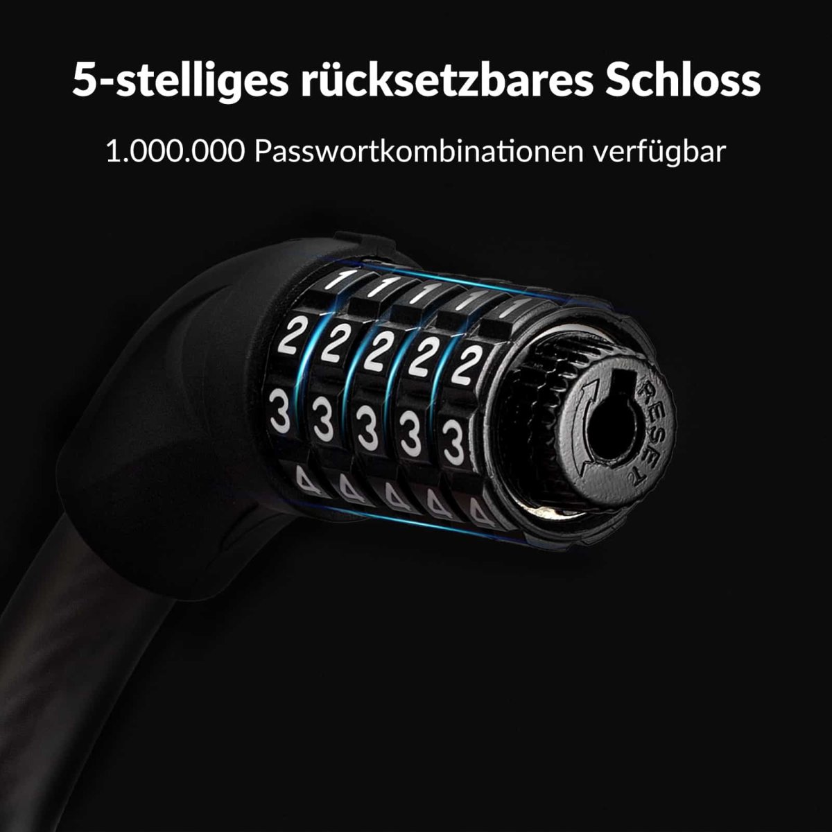 Cykellås, kabellås, kombinationslås med 5-siffrig kod, ROCKBROS - Bild 6